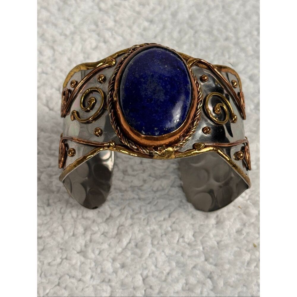 Mixed Metal Lapis Lazuli Cuff Bracelet - Picture 8 of 9